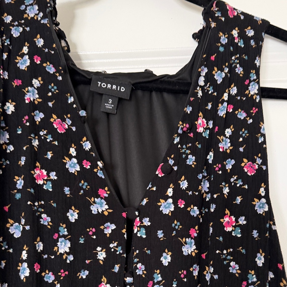 Torrid Sleeveless Black Floral Maxi Dress with Pink Accents - Picture 5 of 7
